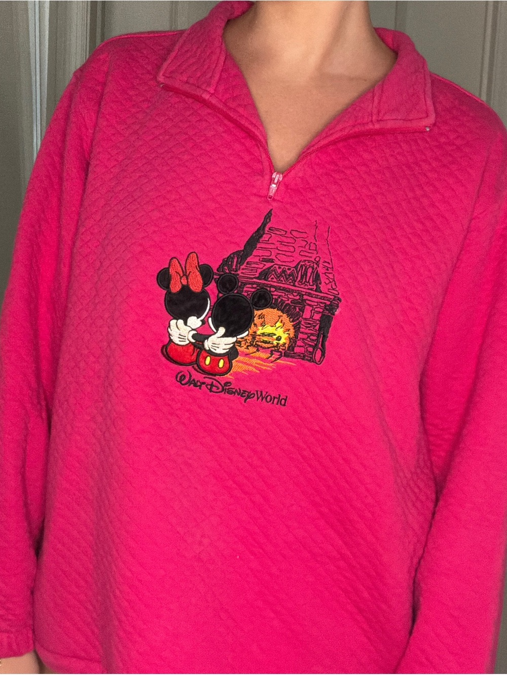 Disney Vintage Pink Minnie & Mickey Quilted Half-Zip Pullover